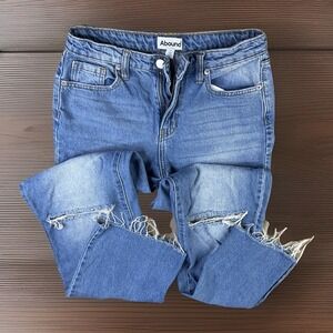 Abound Jeans Wide Leg Distressed Raw Hem 31'' Light Wash Women Sz 27‎